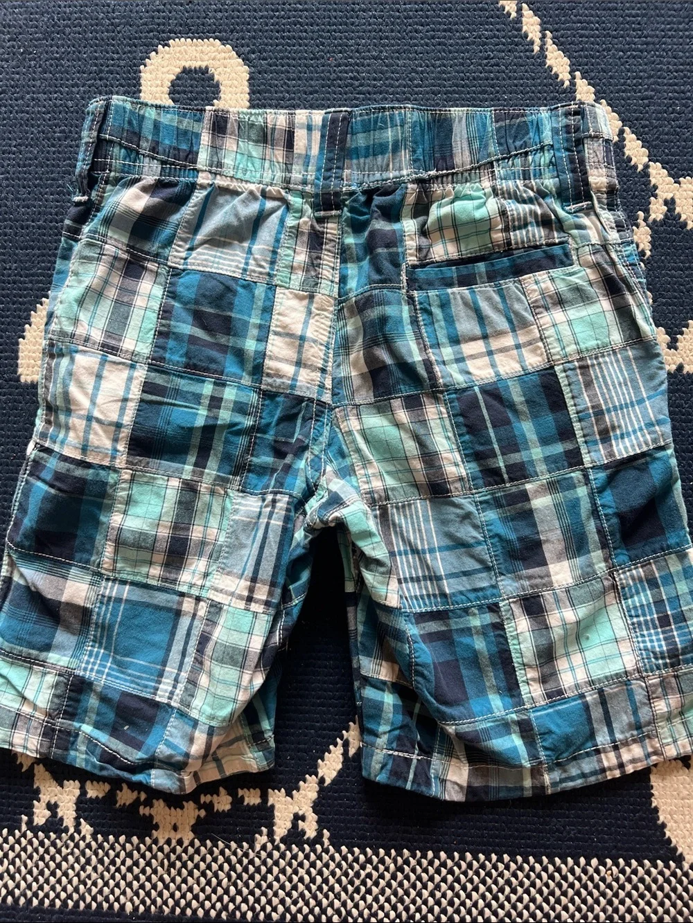 Gymboree blue and teal madras  patchwork shorts size 6